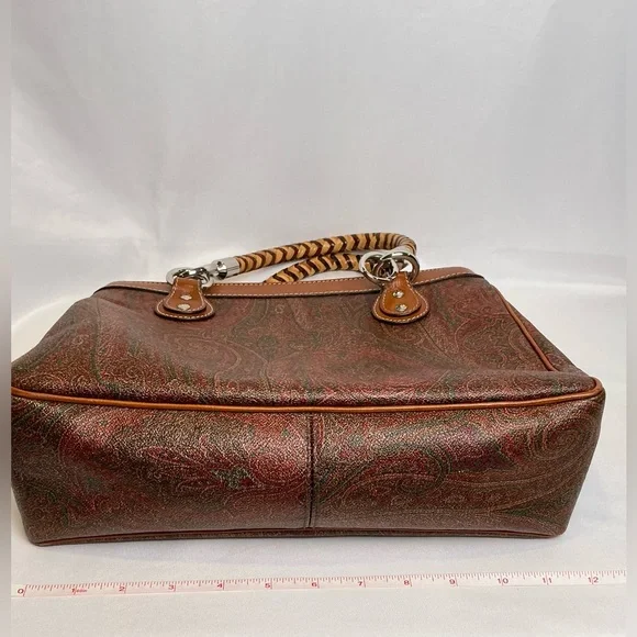 RARE Entro Paisley Handbag Satchel Satin Braided handles Fuchsia Lining vintage - Picture 13 of 16
